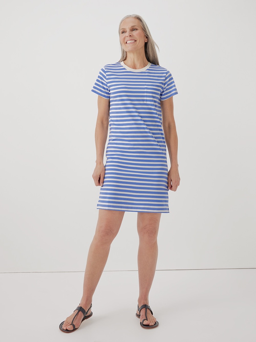 PACT Women's Softspun Tee Dress in Bold Stripe / XS